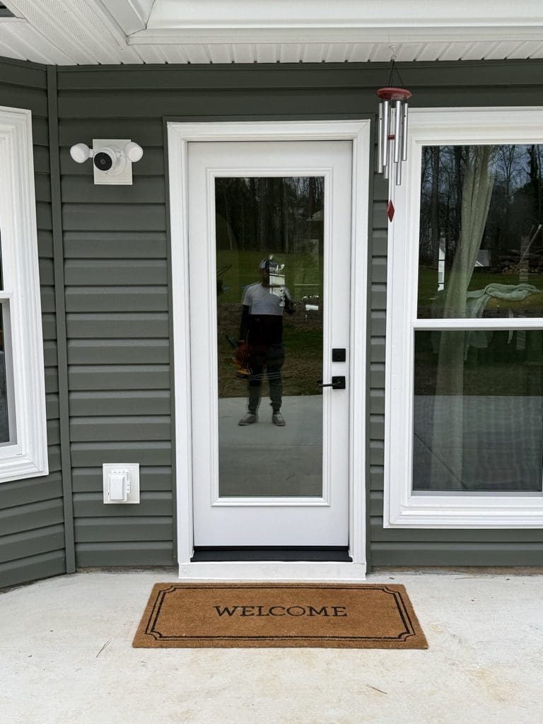 ProVia Legacy fiberglass door installation detail showing durable design and professional installation